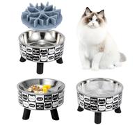 3PCS Elevated Cat Bowls,Wide Raised Stainless Steel Cat Dishes with Plastic Stand, Whisker Friendly Pet Water or Food Plates Feeding Station for Indoor Cats, Kitten