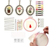 3pcs Embroidery Necklace Kit, Personalised Embroidery Jewelry, Stitching Hand Sewing Pendant, Creative Handmade Craft Gift for Women