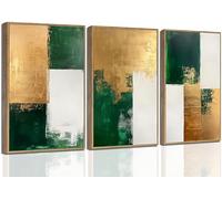 3Pcs Emerald Green and Gold Canvas Wall Art Modern Luxury Abstract Minimalist Neutral Green gold Pictures Wall Decor Poster Print Artwork for Living Room Bedroom Home Decora Unframed 12x16inch