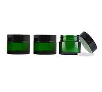 3PCS Empty Green Glass Cream Lotion Jars Bottle Cosmetic Makeup Eye Cream Storage Holder Container with Black Cap and PP Liner DIY Beauty Tool (30G/1oz)