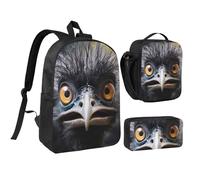 3PCS Emu Backpack Set with Insulated Lunch Box Pencil Pouch, 17inch Lightweight Laptop Bags Shoulder Lunch Bag and Pencil Case Bag 3-in-1 Set