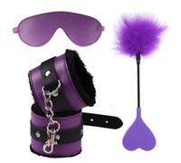 3Pcs Erotic Handcuffs with Blindfold BDSM Kit Fetish Feather Flirt Bondage Gear Spanking Paddle Cosplay Games Sex Toys for Women Purple One Size