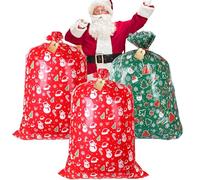 3Pcs Extra Large Christmas Sacks: 36 x 56 Inch Christmas Jumbo Gift Bags Xmas Santa Sacks Bags with String and Tag for Presents Party Favors - Red Green