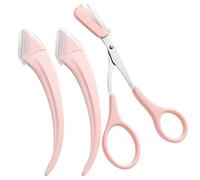 3Pcs Eyebrow Trimmer Scissors, 2 in 1 Eyebrow Razor with Comb, Eyebrows Shaping Grooming Set Non-Slip Cutter Stainless Steel Brow Shaper Trimming Scissors Makeup Beauty Tool for Men & Women (Pink)