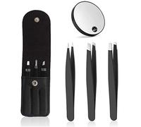 3Pcs Eyebrow Tweezers & 10x Magnification Mirror Set - Professional Stainless Steel Precision Plucking Tweezer for Eyebrows,Ingrown Hair,Facial Hair Remover,Beauty Tool for Women Men