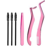 3pcs Eyelash Applicators with 3pcs Eyebrow Brush Eyelash Brush, Eyelash Tweezers False Lash Clip Applicator for Girls Women Beginners Makeup Artists(Pink)