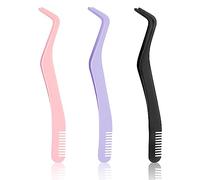 3pcs Eyelash Tweezers Set, Stainless Steel Eyelash Extension Tweezers with Comb False Lash Application Tool for Girls Women Beginners Makeup Artists (Light Purple, Light Pink, Black)