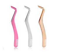 3pcs Eyelash Tweezers Set, Stainless Steel Eyelash Extension Tweezers with Comb False Lash Application Tool for Girls Women Beginners Makeup Artists(Silver, Pink, Rose Gold)