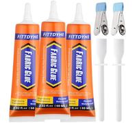 3Pcs Fabric Glue Permanent, 60 ML Washable Clear Clothing Glue, Super Fabric Glue for Rhinestones, Patches, Clothes, Denim, Leather, Polyester, Fabrics, Doll Repair, Flannel, Cotton