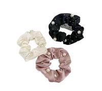 3pcs Fabric Pearl Hair Rope Elegant Temperament No Damage To Hair Hair Ties Girl High Ponytail Scrunchies(Color-04)