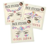 3Pcs Face Ge/ms for Festivals,Face Ge/ms Glitter Multicolour,Face Stickers Self-Adhesive with Nail Wraps,Face Glitter Sticker Temporary Tatto,Shining and Bright,Not Easy to Fall Off,Unique Shape