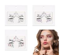3Pcs Face Gems Glitter, Self-Adhesive Face Glitter Festival Face Stickers Set, Face Gems, Crystals Face Stickers for Eyes, Body Temporary Tattoos for Festival Halloween Party, Rave Festival