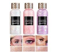 3Pcs Face Glitter Gel, Mermaid Sequins Silver White Pink Pureple Body Hair Glitter Gel,Shimmer Liquid Eyeshadow Sequins for Music Festival, Parties, Performances, Stages