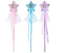 3Pcs Fairy Wands, Princess Magic Wands Glitter Star Wands Snow Fairy Wands for Little Girls, Dress-Up Star Rhinestone Wands Sticks for Christmas Costume Prop Birthday Party Supply Cosplay Accessories