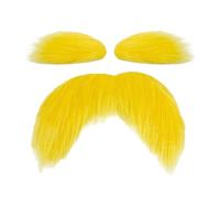 3Pcs Fake Moustache and Eyebrows,Yellow Mustache Fancy Dress,Stick On False Moustaches Fake Beard,Self Adhesive Facial Hair Costume Accessories Party Dress Up Mustaches Brows for Men Women Kids