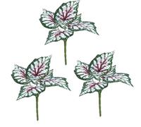 3Pcs Fake Variegated Elephant Ear Plant Tropical Hawaiian Artificial Begonia Plants, Decorative Home Accessories for Indoor Fake Caladium Faux Small Shelf Plant Decor