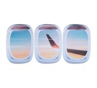 3pcs Fake Window Wall Decals Simulated Airplane Window Stickers PVC Material Chic Unique Style Refreshing Look Lively Atmosphere Assorted Color Room Home Decoration