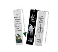 3Pcs Fantasy Metal Bookmarks Set, Elvish Leaf Pendant with Sword Charm, Evenstar Engraving, Epic Quotes Carved, Dark Academia Book Accessories, Gifts for Readers (Gandalf)