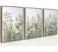 3Pcs Farm Sage Green Wildflowers Canvas Wall Art Neutral Minimalist Abstract Boho Floral Botanical Painting Pictures Wall Decor for Living Room Bedroom Decoration Unframed 08x12inch