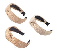 3Pcs Fashionable Straw Braid Headband Bohemian Wide Boho Headbands Beautiful Summer Beach Headbands for Woman Girl Hair Accessories