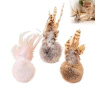 3PCS Faux Rabbit Fur Cat Toy Ball with Feathers, Soft Rabbit Hair Interactive Cat Toy for Running Exercise Training Play, Fluffy Silent Self-Play Toy for Cats Kitten Pet (A)
