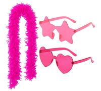 3PCS Feather Boas Multipack, Pink Feather Boa with Heart and Star Sunglasses, Costume Accessories for Dance Performances and Party Celebrations, Wedding Attire and Cosplay Events