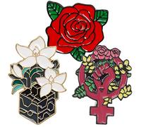 3pcs Feminist Flower Brooch Pins Creative Design Unique Feminism Accessories for Clothing Scarves and Hats Lightweight Easy to Attach