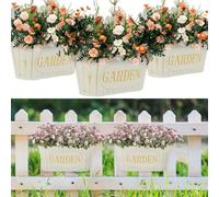 3Pcs Fence Hanging Plant Pot Vintage Metal Iron Hanging Baskets Outdoor Balcony Planter for Railing, Oval Rustic Flower Bucket with Detachable Hooks & Drainage Hole for Garden Porch Patio Deck