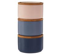 3pcs Fenwick Blue Pink Stacking Storage Canisters Dolomite Container Wooden Lid