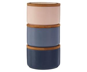 3pcs Fenwick Blue Pink Stacking Storage Canisters Dolomite Container Wooden Lid