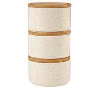 3pcs Fenwick Dolomite Stackable Canisters Containers Wooden Lid Speckle Design