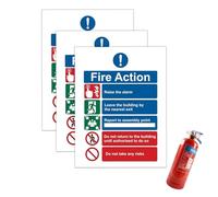 3PCS Fire Action Notice Signs, 150mm x 150mm Fire Safety Signs with Fire Alarm Guidelines, Waterproof Fire Safety Labels for Furniture Fire Assembly Point Sign Outdoor