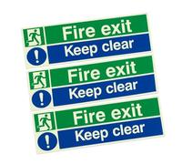 3PCS Fire Exit Sign,Photoluminescent Fire Exit Keep Clear Sign,300mm x 100mm Vinyl StickersFire Exit Sign Glow in the Dark,Photo-Luminescent Fire Exit Signs,Self Adhesive for Office and Warehouse