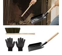 3Pcs Fireplace Tools Fireplace Dustpan Brush Silicone Gloves Set Metal Cleaning Shovel Dust Pan Broom Long Handle Fireside Set for Indoor Outdoor