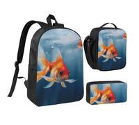 3PCS Fish Backpack Set with Insulated Lunch Box Pencil Pouch, 17inch Lightweight Laptop Bags Shoulder Lunch Bag and Pencil Case Bag 3-in-1 Set