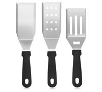 3Pcs Fish Spatulas for Kitchen, Stainless Steel Mini Spatula with Rubber Plastic Handle, Non Stick Pans Heat Resistant Fish Turner for Barbecue, Fish, Steak, Fried Rice (Round Holes Spatula Style)