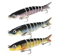 3Pcs Fishing Lures for Bass Trout, Lifelike Pike Fishing Tackle Lures Set 3D Eyes Soft Fish-Lure Pike Bait with Hooks, Plastic Swimbait Floating Top Water Bass Catfish Lure