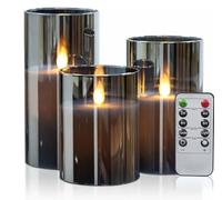 3pcs Flameless Candles with Remote Timer: 3D Battery Powered LED Column Candles, Unbreakable Acrylic Fake Candle Set for Home Decoration Romantic Ambiance - Gray