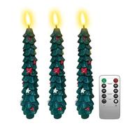 3pcs Flameless Christmas Tree Candles with Remote, 9.64 Inch LED Tree Candle Light with Timer, Christmas Table Decorations