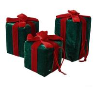 3PCS Flannel Decoration Boxes Square Round for Christmas Tree(Green Square)