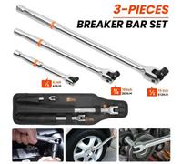 3Pcs Flexi Head Knuckle Power Breaker Bar Wench Set 1/2 3/8 1/4 Drive 6-15
