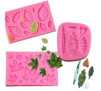 3Pcs Flexible Silicone Leaf Moulds Non Stick 3D Leaves Shape Moulds DIY Craft Chocolate Decoration Molds for Fondant Cake Decoration