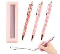3Pcs Floral Ballpoint Pens Flower Art Pen with Box Fancy Rose Daisy Retractable 1.0mm Smooth Writing Back to School Ball Point Sets for Women Mother Teachers Classmate Friend Birthday Gifts Office