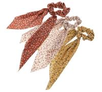 3pcs Floral French Ribbon Hair Scrunchies Cloth Ponytail Holders | Soft Comfortable Fit, Does Not Press the Head, Chic Romantic Style, for Women with Thick Hair