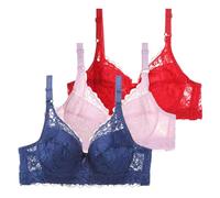 3Pcs Floral Lace Bras for Women Ladies Bras Underwired Full Support Adjustable Straps Womens Everyday Bra Soft Breathable Push Up Underwear Seamless Women Sports Bra