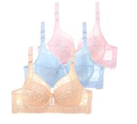3Pcs Floral Lace Bras for Women Underwired Full Support Adjustable Straps Soft Breathable Everyday Push Up Seamless Sports Bra Multipack