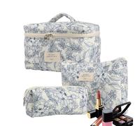 3PCS Floral Makeup Bag Set - Quilted Aesthetic Toiletry Bags with Cosmetic Pencil Pouch | Large Capacity Travel Toiletry Organizer for Women Girls Ladies, Flower Pattern Portable Makeup Storage