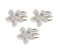 3pcs Flower Claw Hair Clips Mini Zinc Alloy for Bangs | Crystal Flower Sparkle, Golden Finish, Small Sections, Festive Gatherings and Face Washing, Women Girls