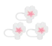 3pcs Flower Shape Silicone Straw Caps, Reusable Pink | Decorative Straw Tip Covers, Portable Reusable Plugs, Safe for Lips, 10mm Size, Easy to Carry
