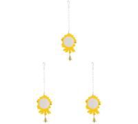 3pcs Flower Shaped Bird Mirror with Bell and Hook for Parrot Cages | Acrylic Construction, Yellow Bright Colours, Encourages Climbing and Preening, Visual Stimulation around Perch Areas